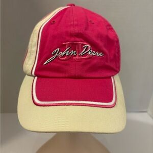 John Deere pink & white embroidered baseball cap hat OSFA